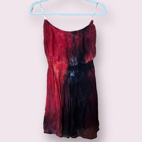 Gypsy 05 Red and Black Tie Dye Bohemian 100% Silk Strapless Dress - Picture 2 of 6